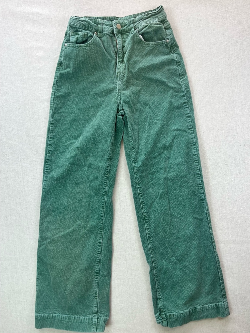 Women's Vintage-Inspired Green Corduroy Boho Indie Comfy Wide-Leg Pants - Size 4